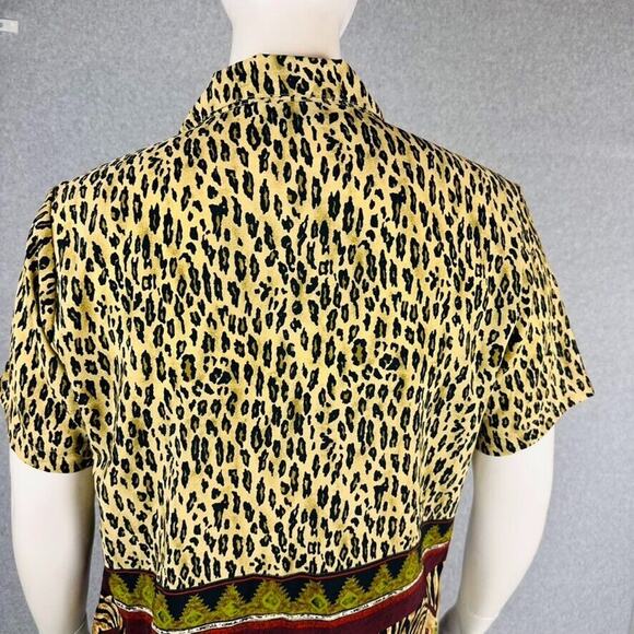 Vintage L&S Designs Sz XL Blouse Short Sleeve Collared Animal Abstract Button - Picture 7 of 8